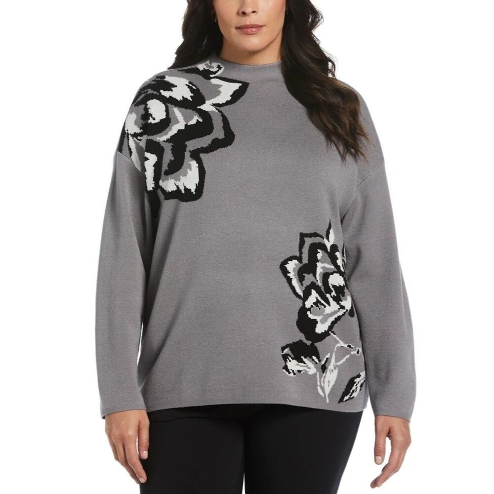 NWT Women’s Rafaella Mock Neck Long Sleeve Grey Sweater Size 3x